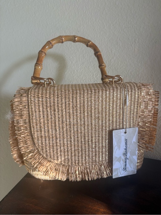Tommy Bahama Handbags - Tommy Bahama Straw Shoulder Bag with Bamboo Handle - Natural